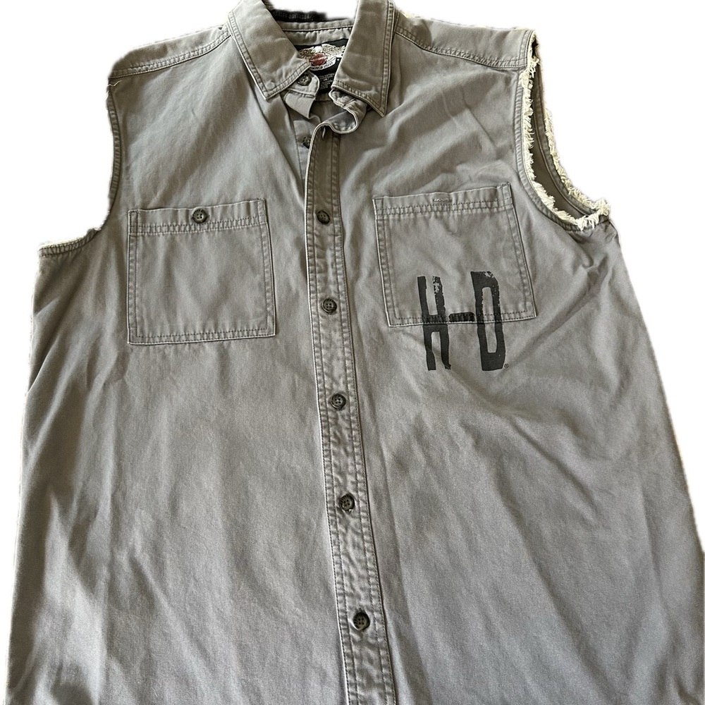 Harley Davison Biker Blues Cut Off Sleeveless Button Down Collared denim Shirt M